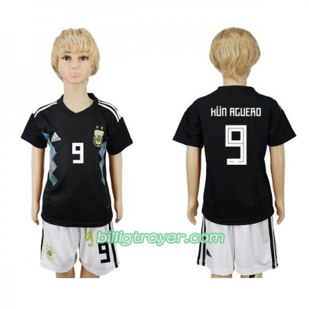 Billige Fotballdrakter Argentina Kun Aguero 9 Barn VM 2018 Bortedraktsett